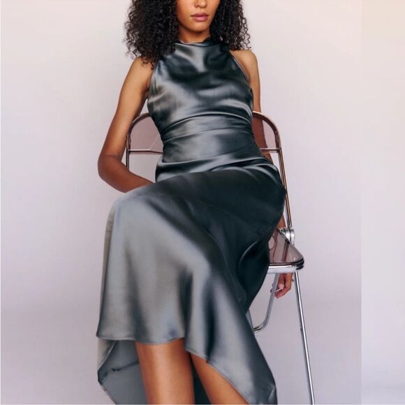 Reformation Casette Maxi Silk Dress “Shale” Open Back Cut-out Sz10 NWT - Picture 10 of 10